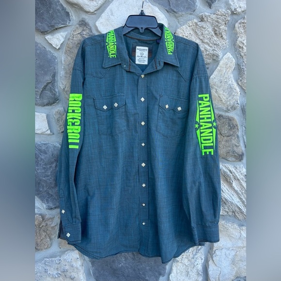 Panhandle Rough Stock Mens Western Shirt Sz XXL Pearl Snap Flip Cuff Embroidered - Picture 1 of 7